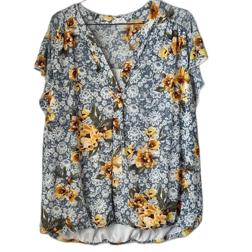 Chic Soul-Siren Lilly short sleeve floral print blouse elastic hem 3X nwot 24A